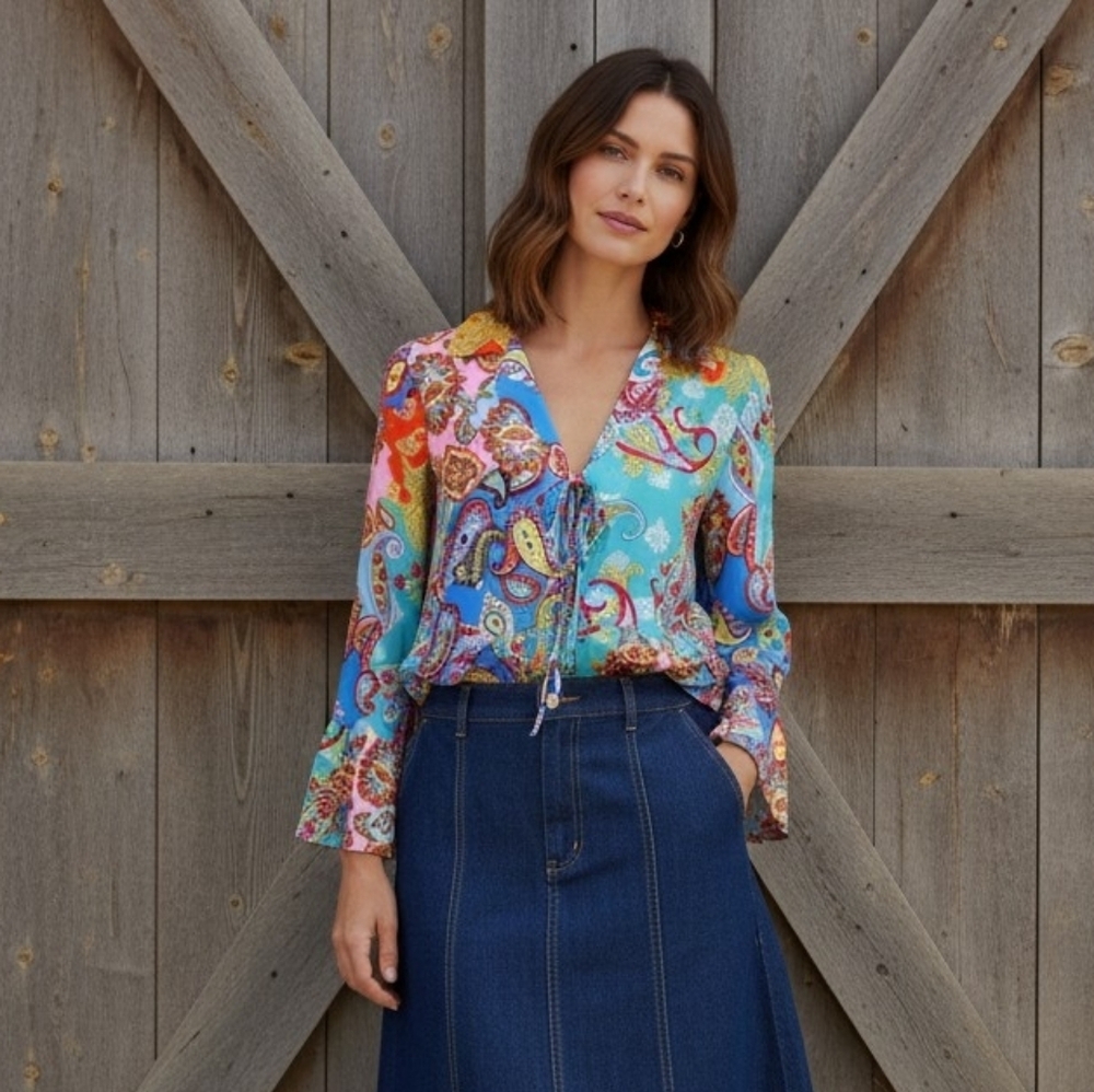 Buckle Y2K Paisley Cardigan With Bell Sleeves